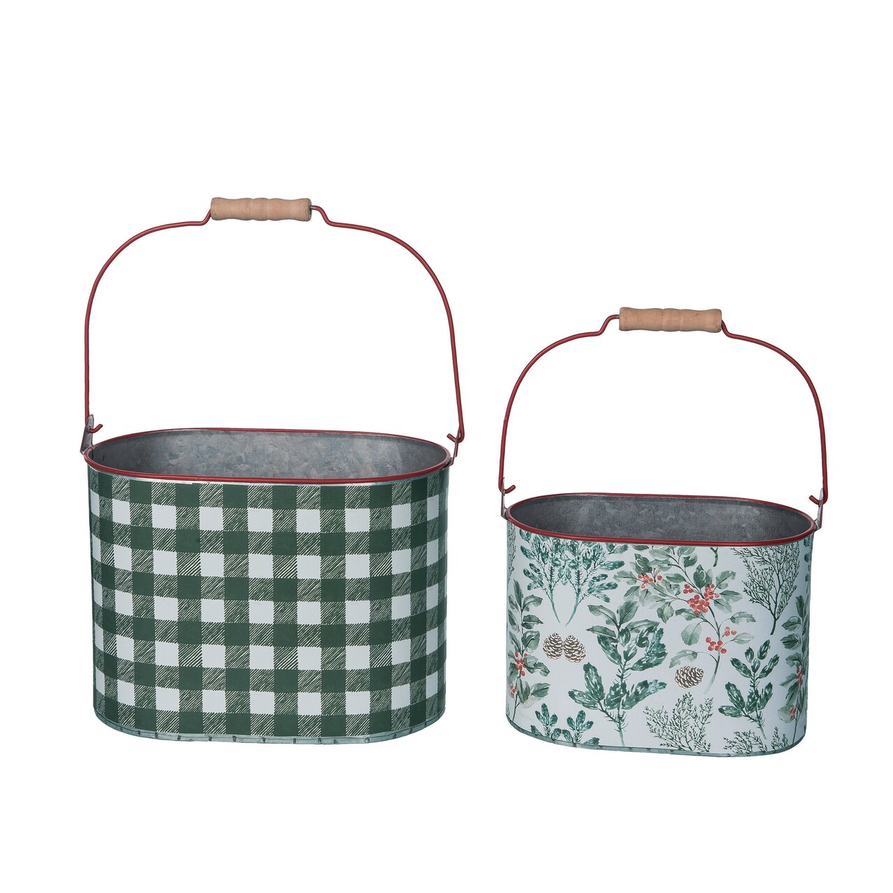 Transpac Set of 2 Metal Plaid Storage Buckets Decorative Sculptures Multicolored Indoor Tabletop Storage Gift Idea